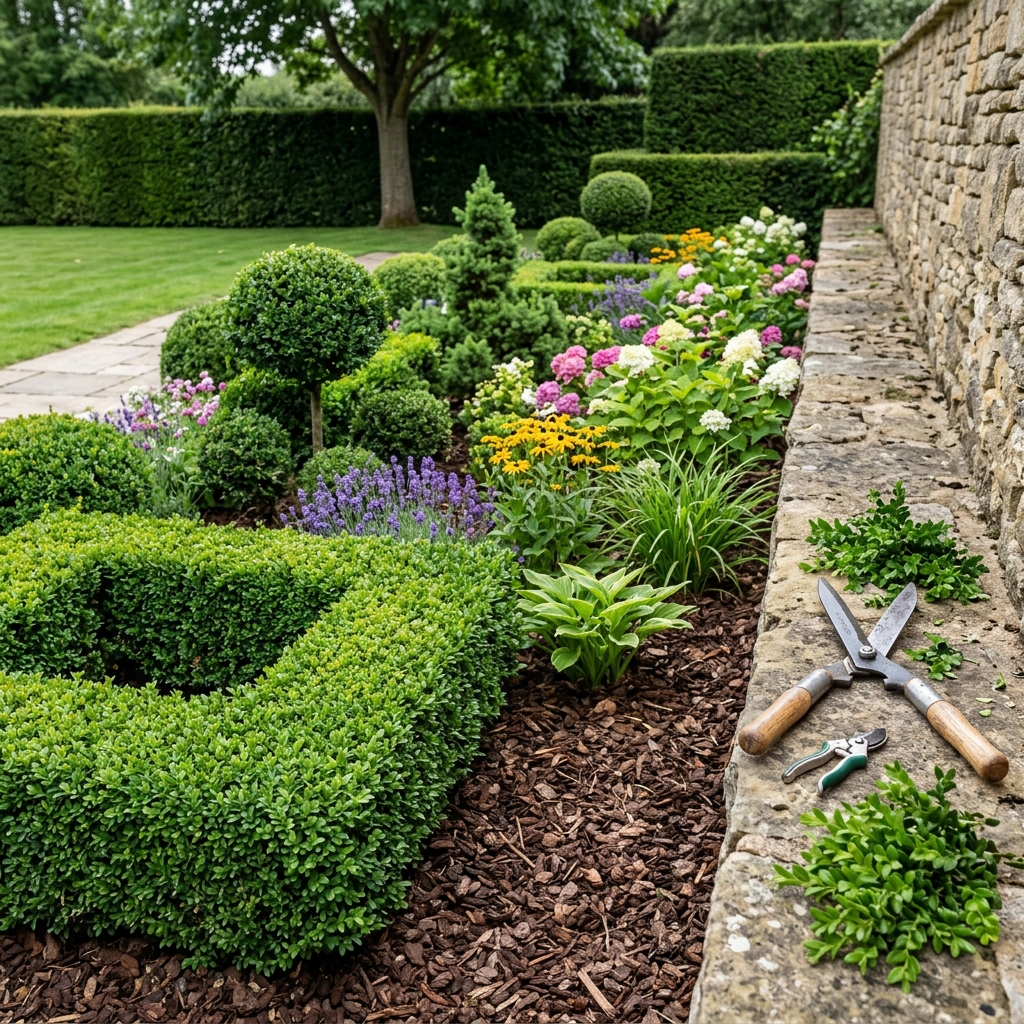 Professionell gepflegte Gartenanlage mit Formschnitt
